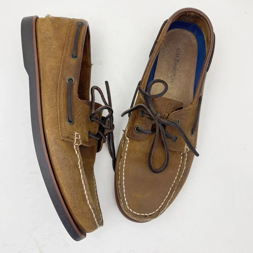 G.H. Bass Hampton Leather Lace Up Boat Shoes Mens 10.5M Brown